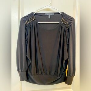 WHBM 3/4 Sleeve Chain Detail Shoulder Matte Jersey Top